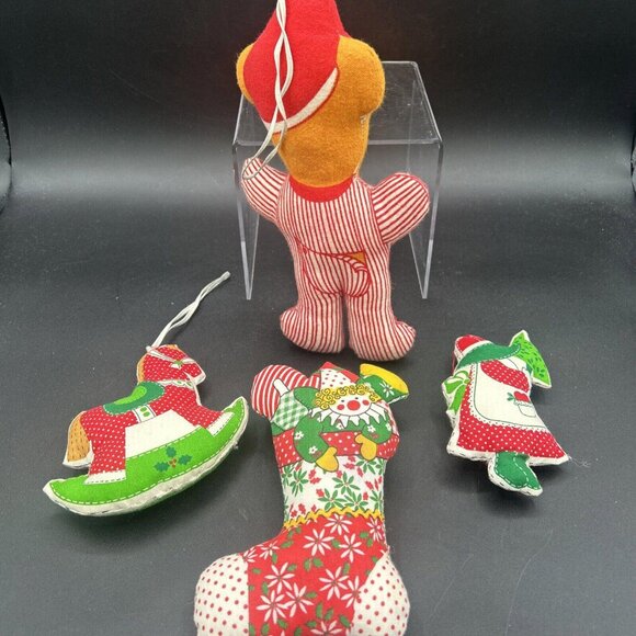 1970s / 80s Stuffed Sewn Christmas Decor, Ornaments, Bear, Stocking, Folk Art - Picture 6 of 10